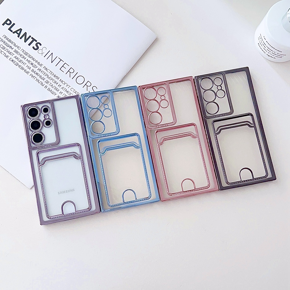 ช่องใส่การ์ดสําหรับ Samsung Galaxy Note 10 20 S21 S22 S23 S24 S25 S26 Plus Ultra กรณีกันกระแทกชุบ S23 S24 S25 FE A16 ฝาครอบซิลิโคนอ่อนนุ่ม