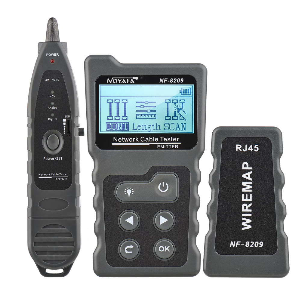 Noyafa NF-8209 Network Cable Tester Intelligent Cable Tracker POE Tester Cable Continuity Checking DC Power and Switch Loop-Back Test PoE Detector