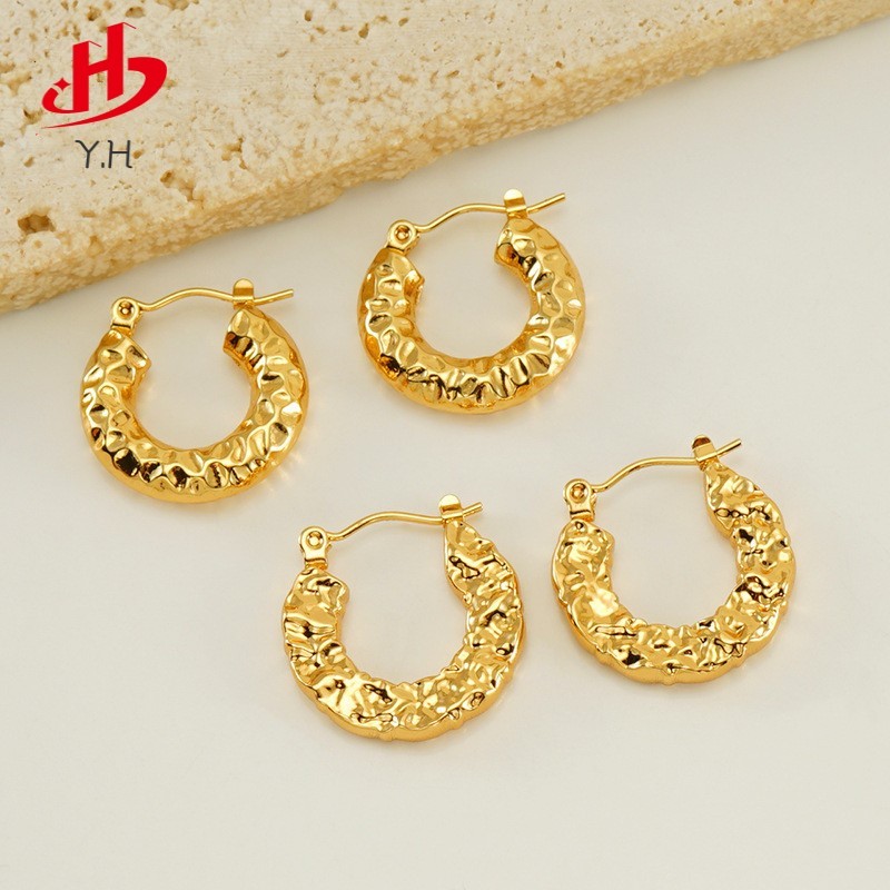 Y.H 316L ลาวา ละเอียดอ่อน สีทอง 18K ต่างหูสแตนเลส