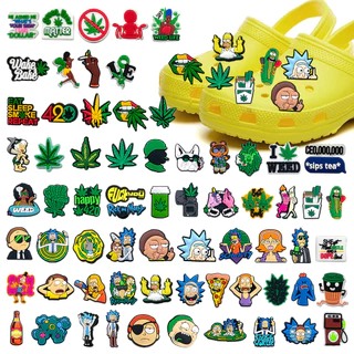 Hot Anime 1pcs การ์ตูนริค green leaf Charms DIY อุดตันรองเท้า Aceessories Fit รองเท้าแตะ pin รองเท้าแตะตกแต่งของขวัญ