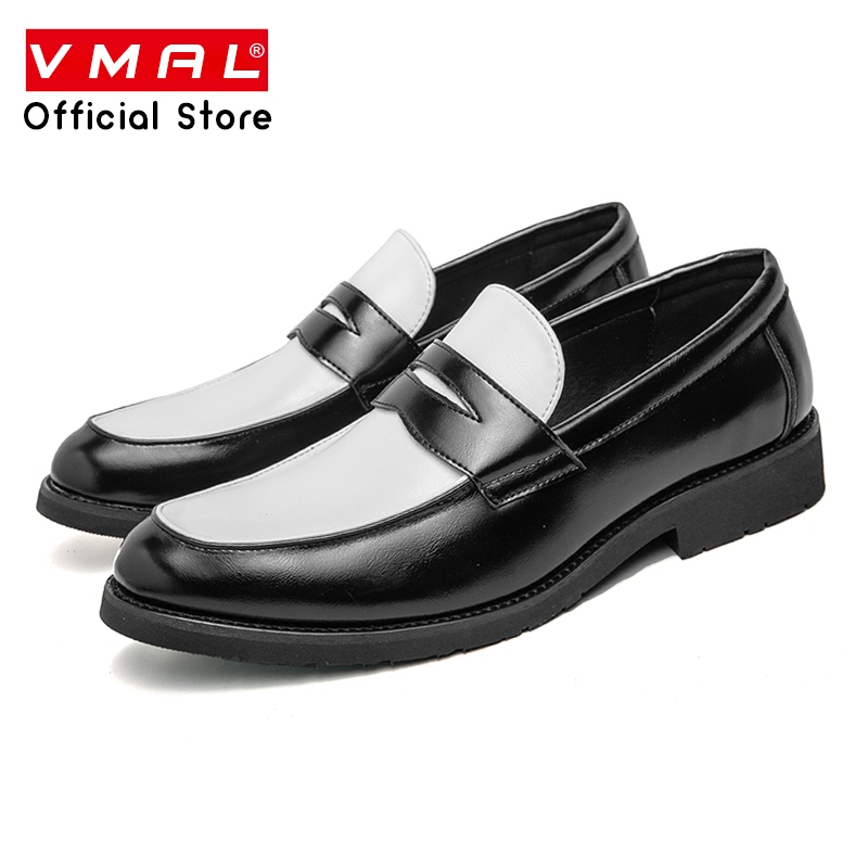 VMAL รองเท้าโลฟเฟอร์ รองเท้าหนัง กันลื่น ขนาดใหญ่ สีดํา และสีขาว สําหรับผู้ชาย 38-46