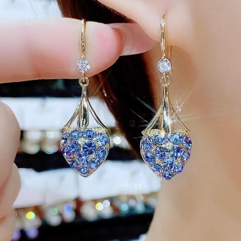 ต่างหูเพทาย เงิน 925 จี้รูปหัวใจ ประดับมุก พลอยเทียม สีฟ้า ขาว เครื่องประดับแฟชั่น สําหรับผู้หญิง