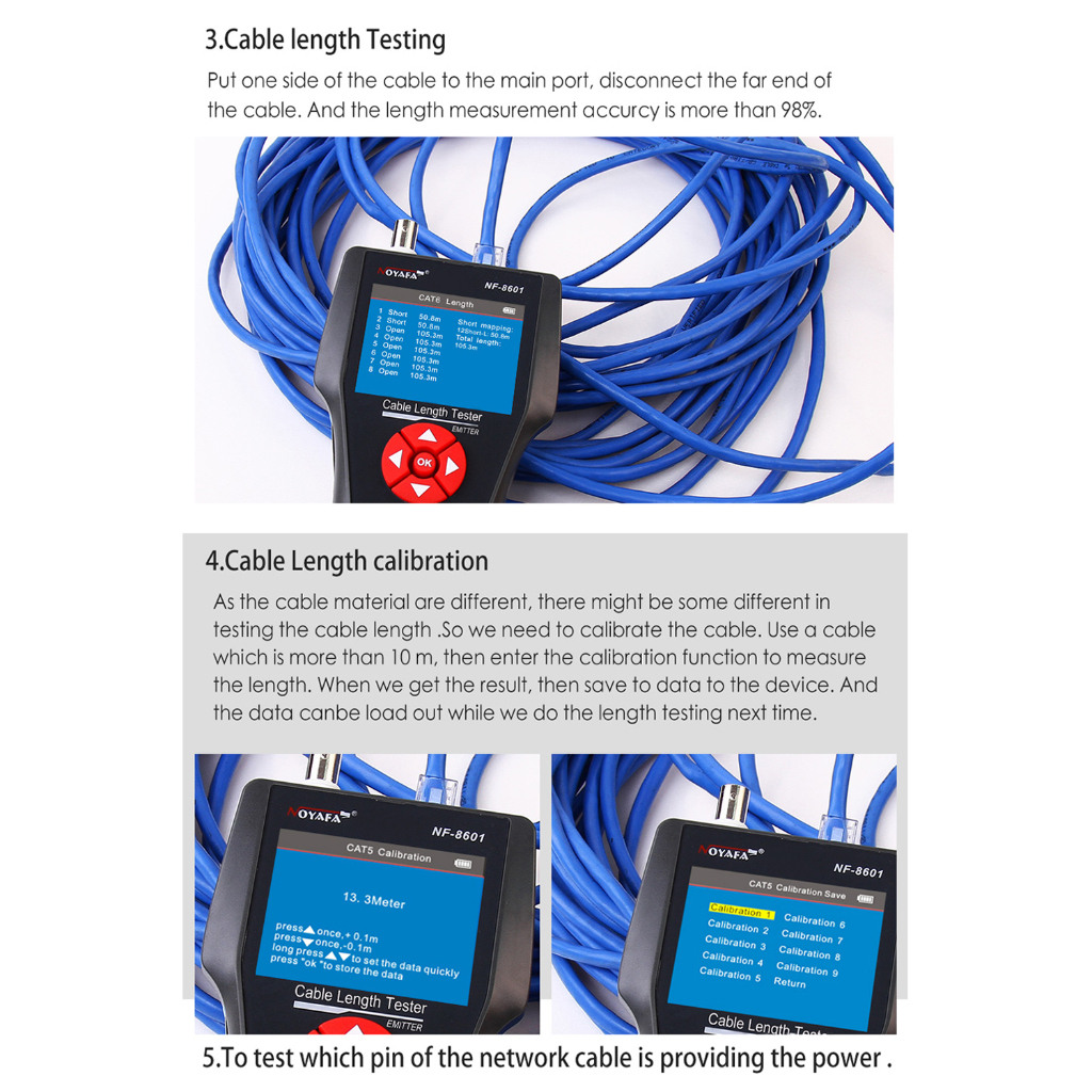 Noyafa (NF-8601W) เครื่องทดสอบสายเคเบิลเครือข่าย TDR สําหรับ Rj11 Rj45 BNC Poe Ping ตัวติดตาม LCD อเนกประสงค์ ราคา ถูกที่สุด ดีลบีเคเค แกลเลอรีภาพที่ 7