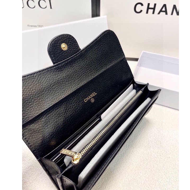 Chanel แท้ 100% กระเป๋าสตางค์ ใบยาว หนังวัวแท้ สําหรับผู้หญิง