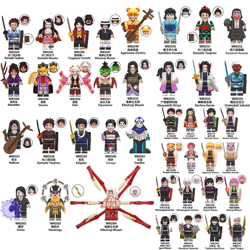 ของเล่นตัวต่อฟิกเกอร์ Demon Slayer Inosuke Kouzou Kanae Zenitsu Tanjirou ขนาดเล็ก