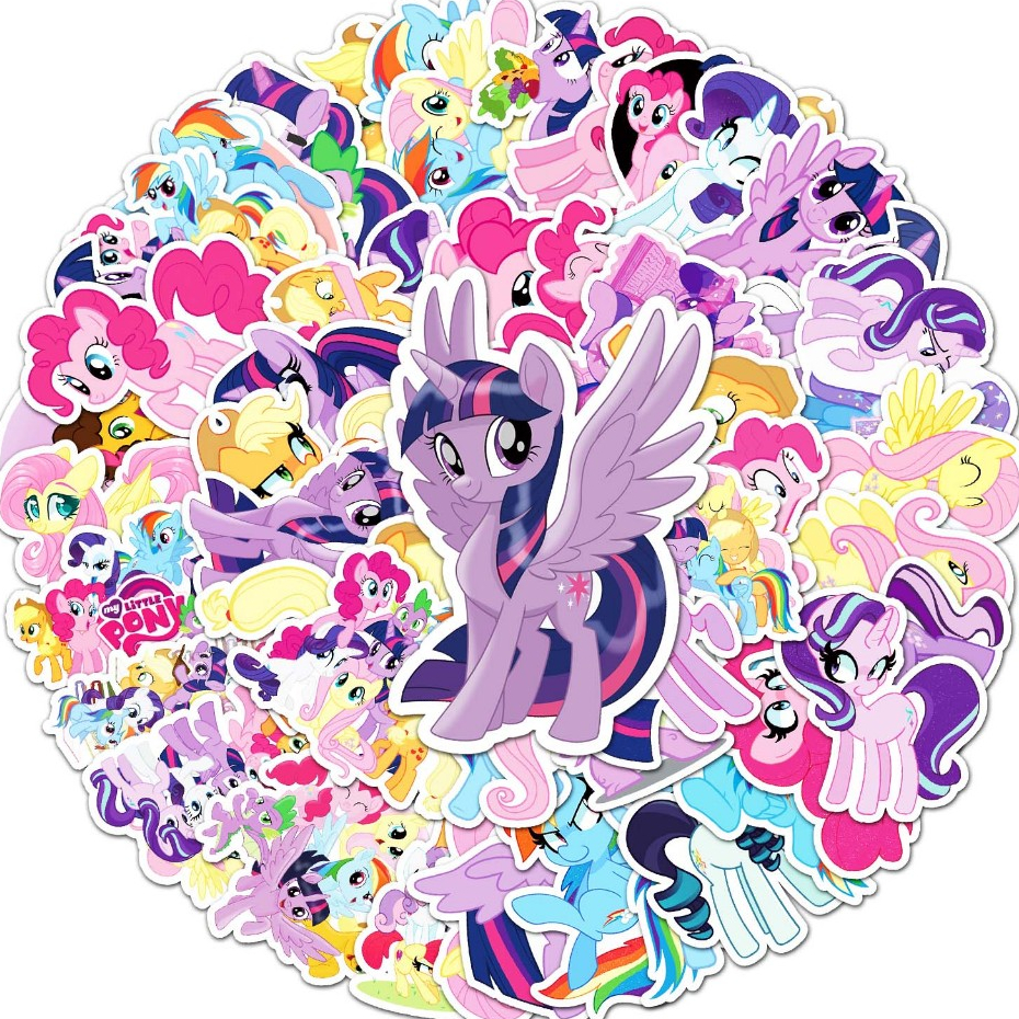 50 ชิ้นตลก My Little Pony การ์ตูน Graffiti สติกเกอร์กันน้ําสําหรับโทรศัพท์ DIY แล็ปท็อปโน้ตบุ๊คกีตาร์จักรยานหมวกกันน็อครถตกแต่ง Decal