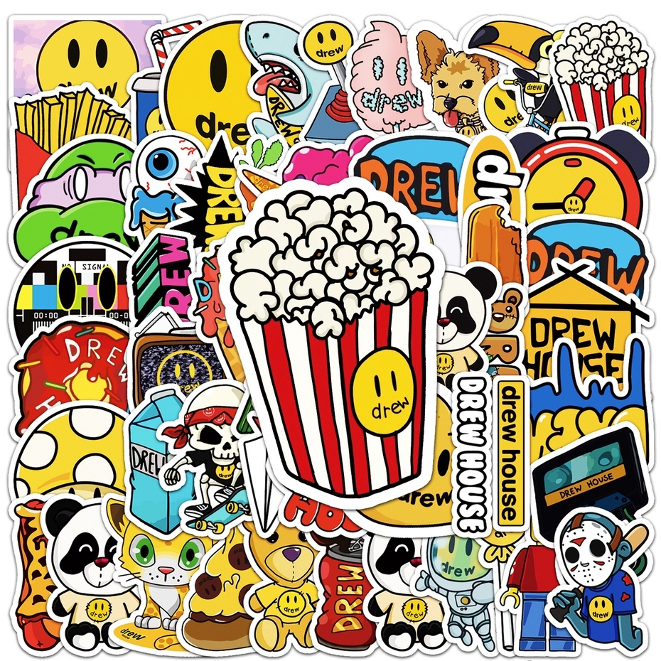 54 ชิ้นตลก Drew House การ์ตูน Graffiti สติกเกอร์กันน้ําสําหรับ DIY โทรศัพท์แล็ปท็อปโน้ตบุ๊คกีตาร์จักรยานหมวกกันน็อครถตกแต่ง Decal