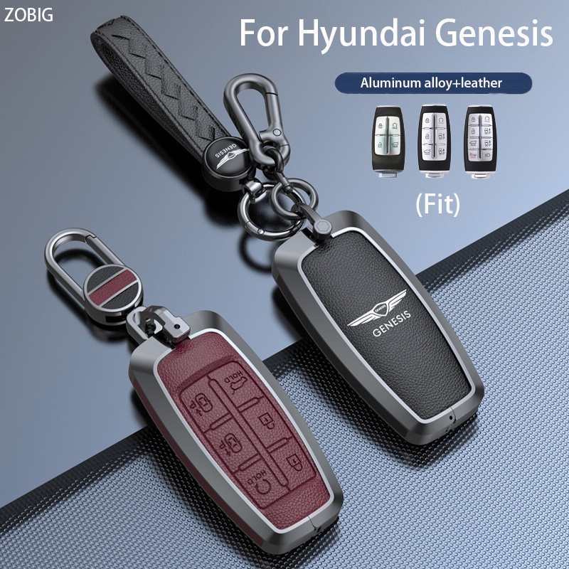 ZOBIG อลูมิเนียมหนัง Key Fob สําหรับ Hyundai Genesis กุญแจรถพวงกุญแจ fit 2020-2022 Hyundai Genesis G