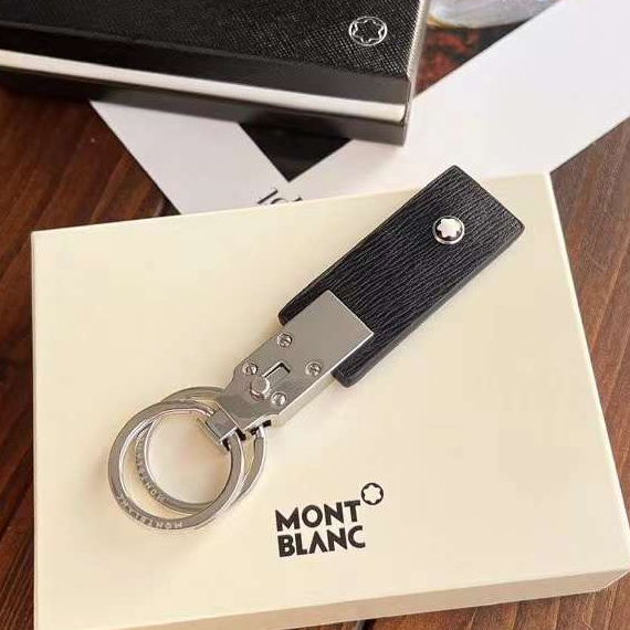 Mont blanc New Ingenuity Series Ring Keychain Calfskin chrome-ned จุ่มย้อมด้วยการพิมพ์ลายกากบาท