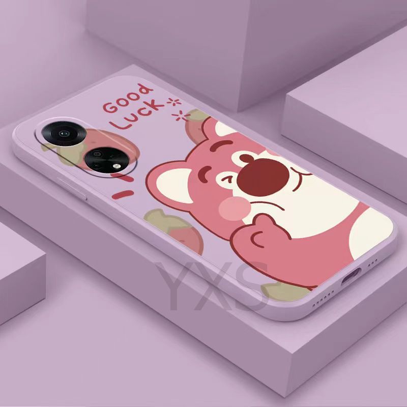 การออกแบบใหม่ เคส OPPO A7 A5S A12 A11K A3 A3S A1K A5 2020 A9 2020 A31 2020 A52 A92 A59 F1S A59S เคส ซิลิโคนสตรอเบอร์รี่หมีกรณีโทรศัพท์