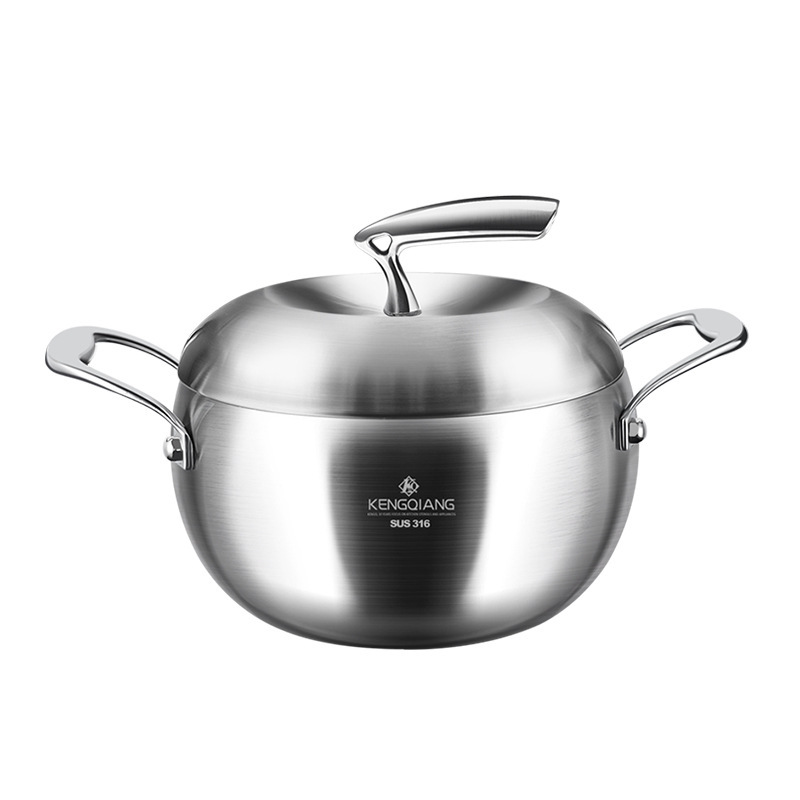 Tri-ply Stainless Steel Apple Shape StockPot 5QT, 18/8 Food Grade Kitchen Cooking Pot, Soop pot เหมา