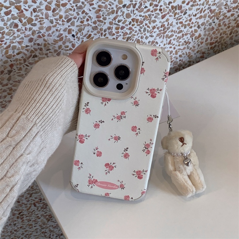 เคสโทรศัพท์มือถือ PU ลายดอกไม้ สีชมพู สําหรับ iPhone 15 Pro max 14 Pro max