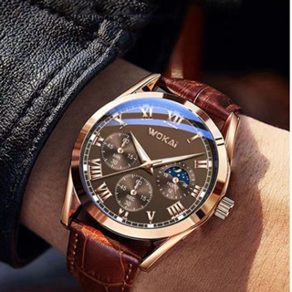 Wokai นาฬิกาข้อมือควอทซ์ลําลอง สายหนังวัวแท้ เรืองแสง คุณภาพ…
