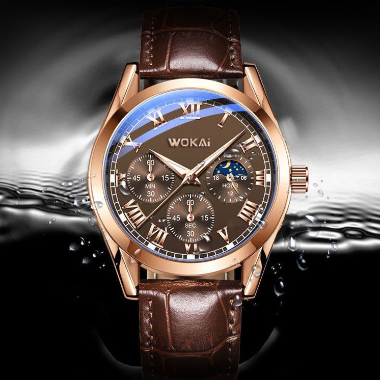 Wokai นาฬิกาข้อมือควอตซ์ อะนาล็อก สายหนัง สไตล์ธุรกิจ หรูหรา สําหรับผู้ชาย