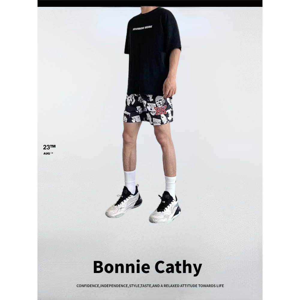 Bonnie Cathy  ไม่ กางเกงสี่ส่วนบาสเก็ตบอลสตรีทอเมริกันอินเทรนด์กางเกงขาสั้นระบายอากาศแห้งเร็ว
