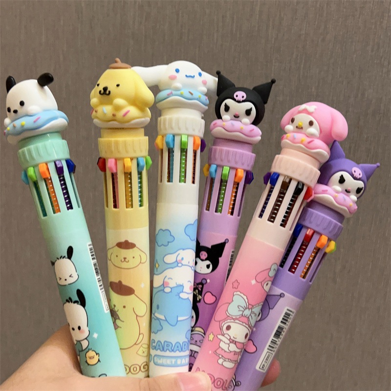 SANRIO ซานริโอ การ์ตูนน่ารัก10สีปากกาลูกลื่นกดหลายสีปากกาเครื่องหมายอุปกรณ์เครื่องเขียน
