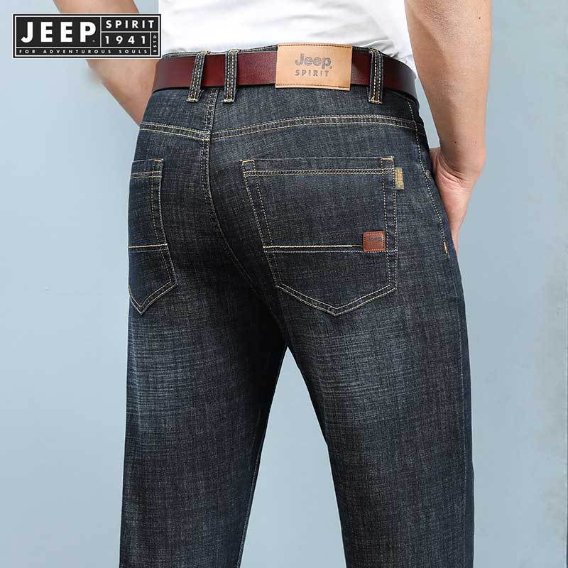 JEEP SPIRIT 1941 ESTD กางเกงยีนขายาวลําลอง ยืดหยุ่น ทรงตรง สีดํา แฟชั่นคลาสสิก สําหรับผู้ชาย ใส่ทํางาน