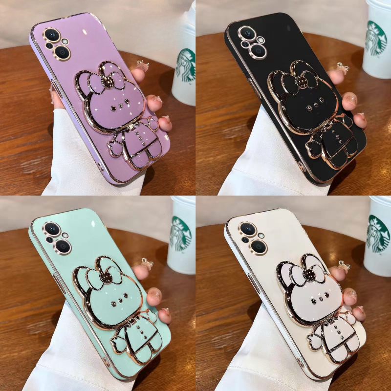 เคส Huawei P20 P20 Pro P20 Lite P30 P30 Pro P30Lite ขอบตรงชุบ 360 องศาหมุนแร็คกระต่ายแต่งหน้ากรณีโทร