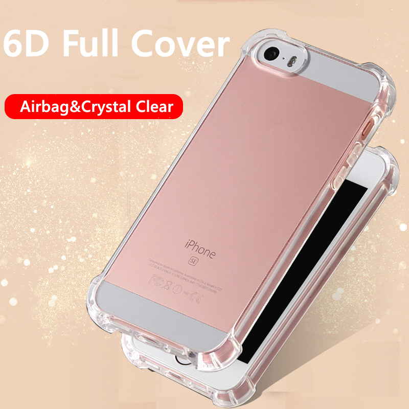 สําหรับ Apple iPhone SE 2016 5 5s 6 6s 7 8 Plus บาง คริสตัล ใส นิ่ม ซิลิโคน เจลลี่ เคสที่มีสี่มุม เสริม ปกใส