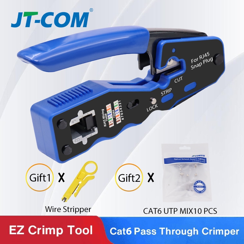 JT-COM ผ่านเครื่องมือ crimping เหมาะสม CAT6 cat7 cat5e 8P8C เครือข่ายมัลติฟังก์ชั่นชุดกีด