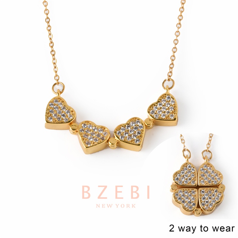 Bzebi สร้อยคอแฟชั่น ใบโคลเวอร์ ผู้หญิง จี้ สแตนเลส ไม่ลอก เครื่องประดับแฟชั่น แตนเลส ใส่ได้แบบ2 18k ชุบทอง สําหรับผู้หญิง 1057n
