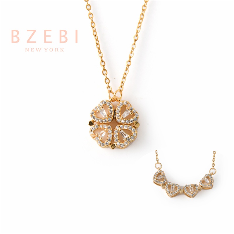 Bzebi สร้อยคอแฟชั่น ใบโคลเวอร์ ผู้หญิง จี้ สแตนเลส ไม่ลอก เครื่องประดับแฟชั่น แตนเลส ใส่ได้แบบ2 18k ชุบทอง สําหรับผู้หญิง 1057n