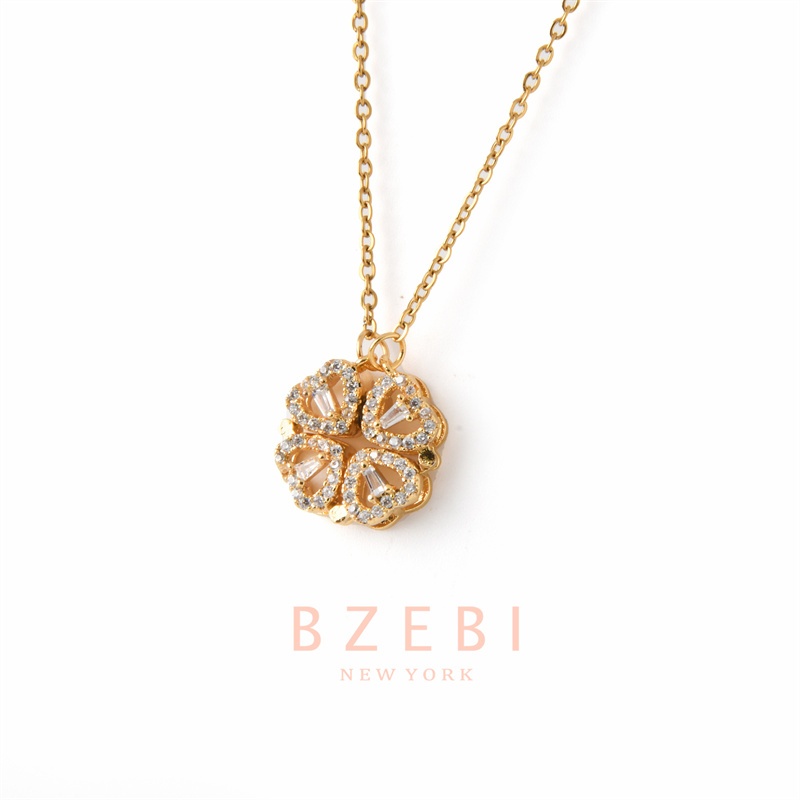Bzebi สร้อยคอแฟชั่น ใบโคลเวอร์ ผู้หญิง จี้ สแตนเลส ไม่ลอก เครื่องประดับแฟชั่น แตนเลส ใส่ได้แบบ2 18k ชุบทอง สําหรับผู้หญิง 1057n
