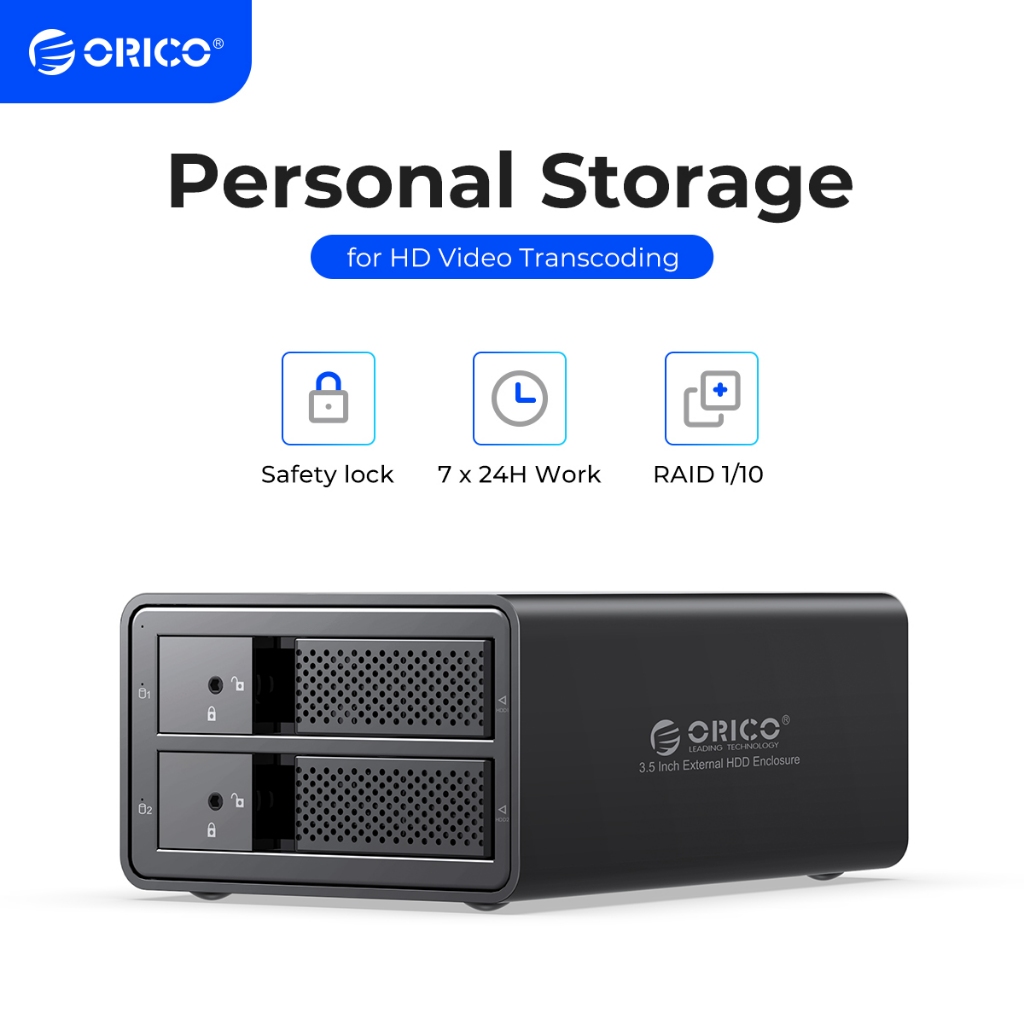Orico 2 Bay USB 3.0 ถึง SATA 3.5 นิ้ว Chia ฮาร์ดไดรฟ์ภายนอกรองรับ 32TB (2 x 16TB) อลูมิเนียมอัลลอยด์