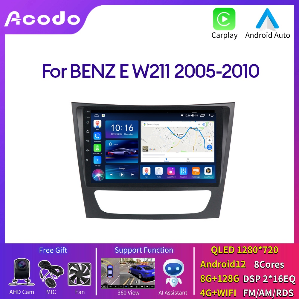 Acodo วิทยุ FM บลูทูธ หน้าจอสัมผัส IPS Wifi รองรับเครื่องเล่น Android 12 สําหรับ BENZ E W211 2005-2010 Youtube Netflix