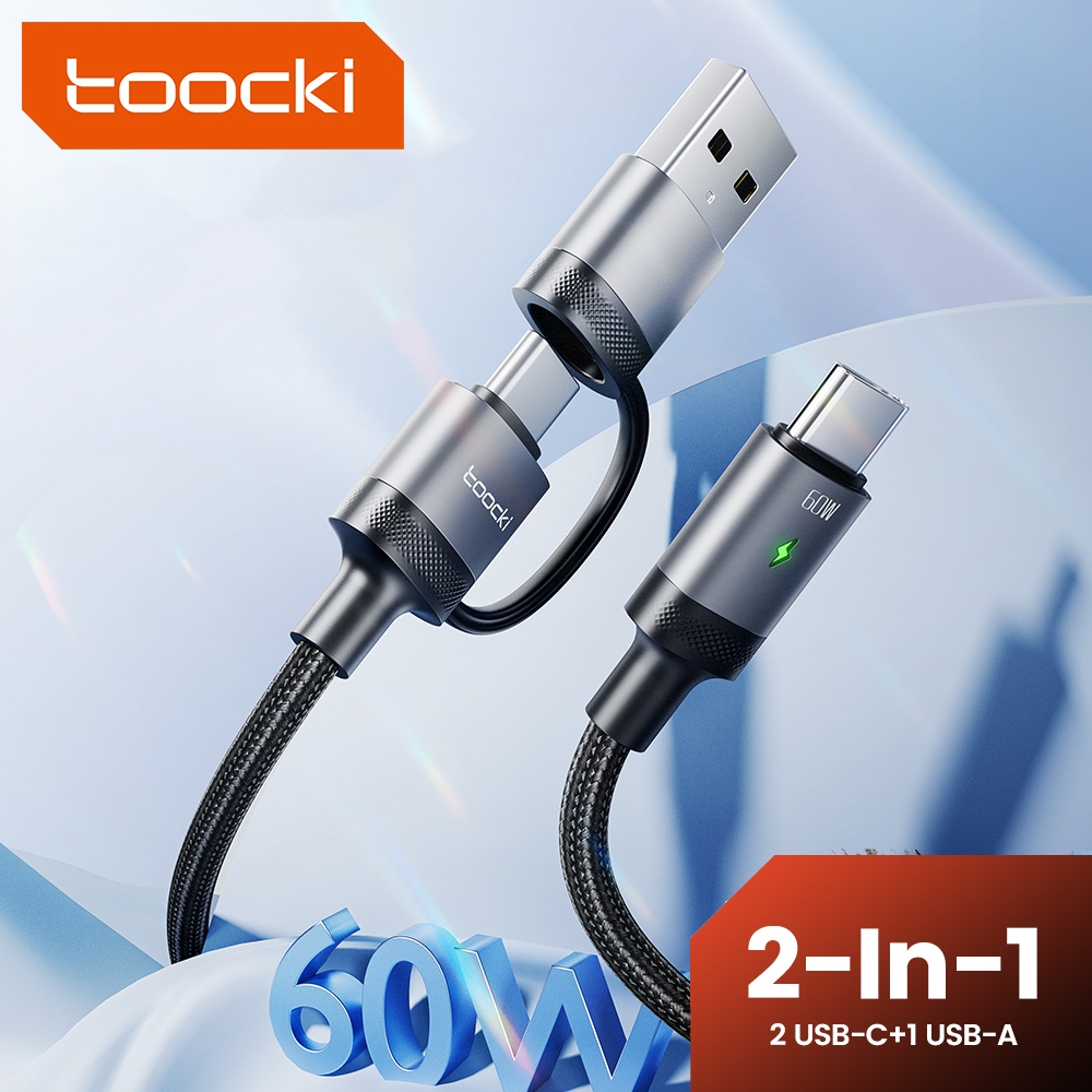 Toocki PD 60W 2 In 1 สายเคเบิล USB Type C To Type C/USB ชาร์จเร็ว สายข้อมูล โทรศัพท์ อะแดปเตอร์