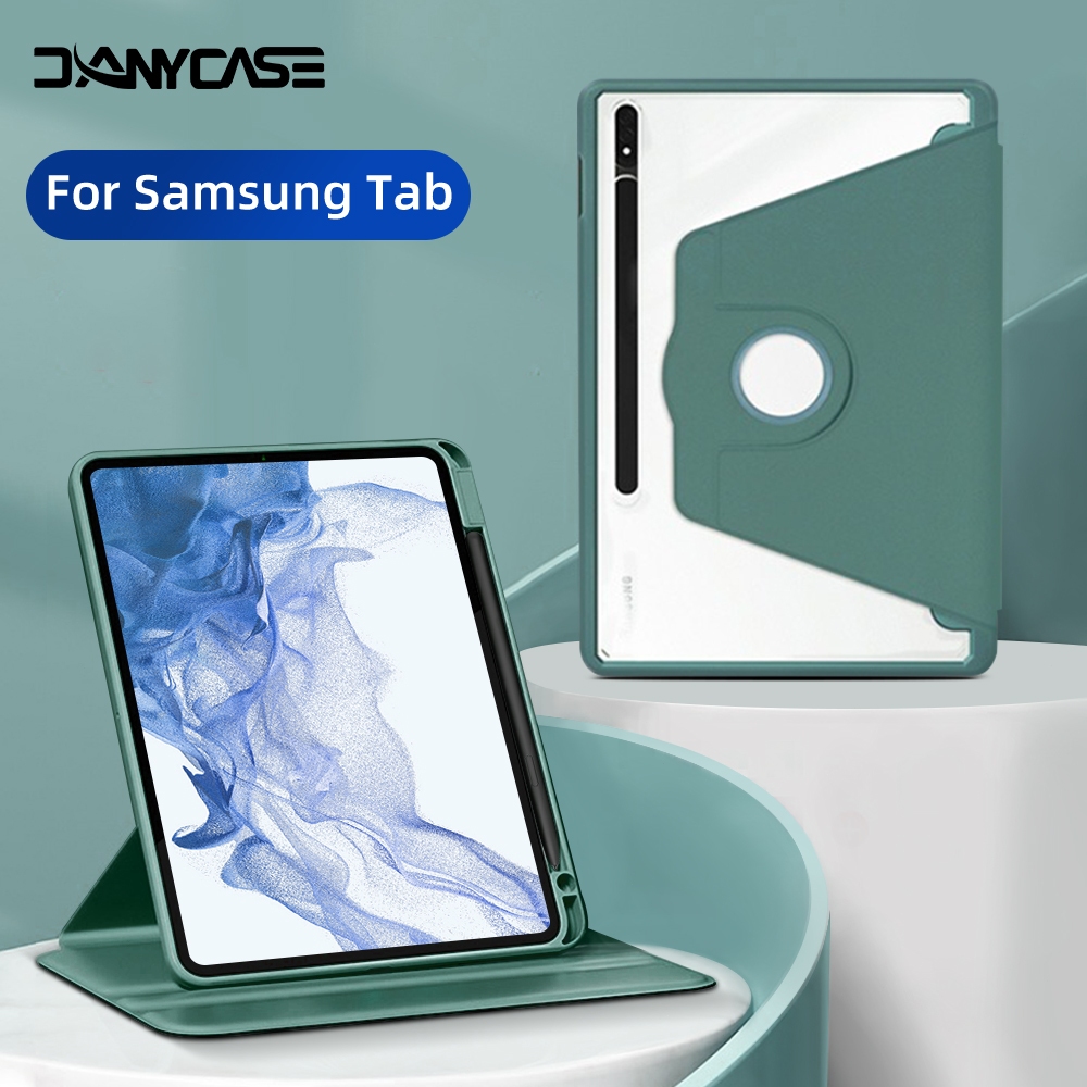 โปร่งใสหมุนอะคริลิคสําหรับ Samsung Galaxy Tab S10 Plus 2024 S9 S7 S8 11in S7 FE S8 Plus 12.4in A8 10.5in S6 Lite 10.4 นิ้ว 2024 ปลอกพร้อมช่องเสียบปากกา