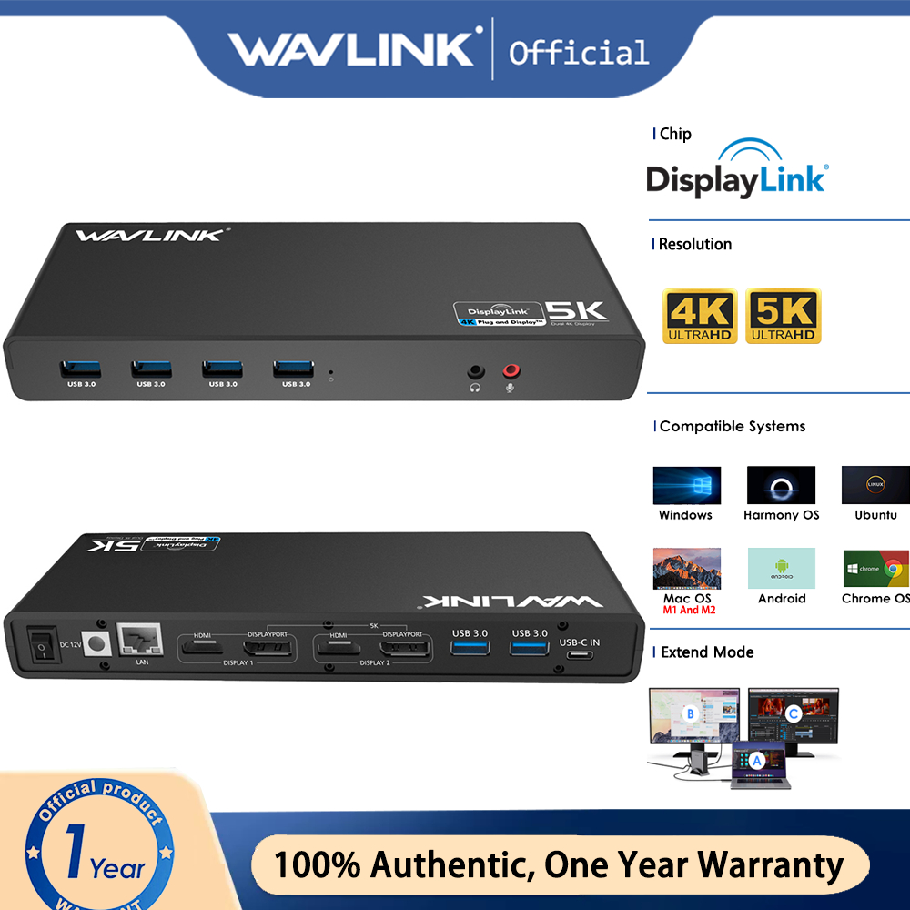 Wavlink ฮับเชื่อมต่อหน้าจอ 5K dual 4K  สําหรับแล็ปท็อป