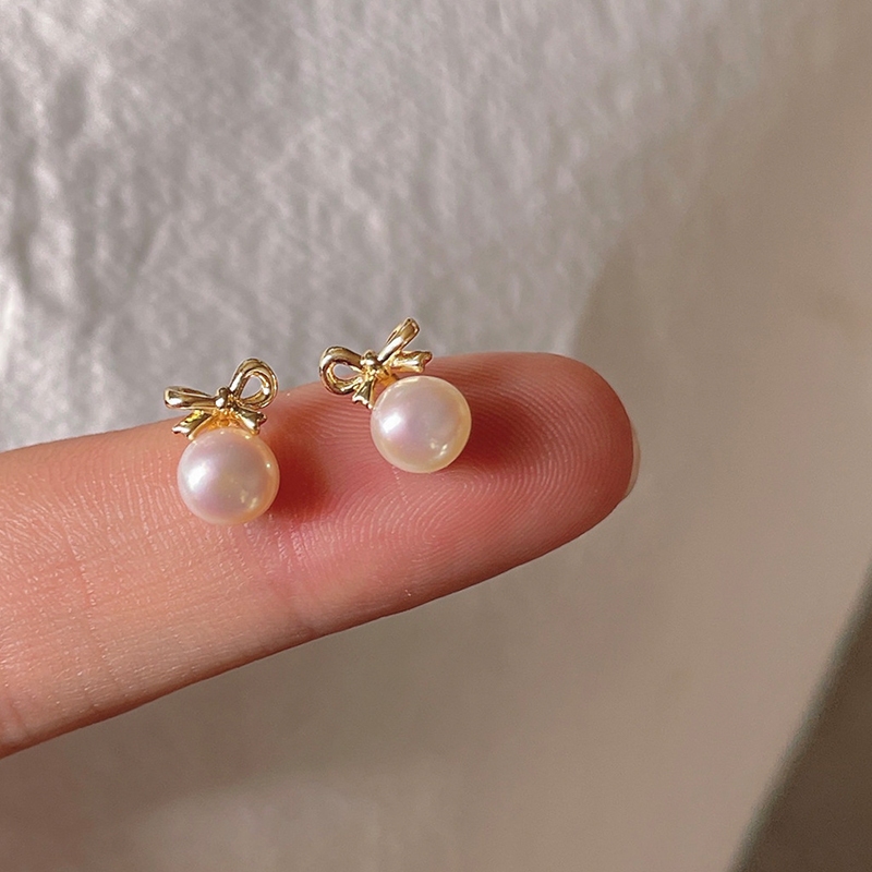 ต่างหูโบว์มุกน้ําจืดธรรมชาติ ขนาดเล็ก อุปกรณ์เสริมจากโรงงาน