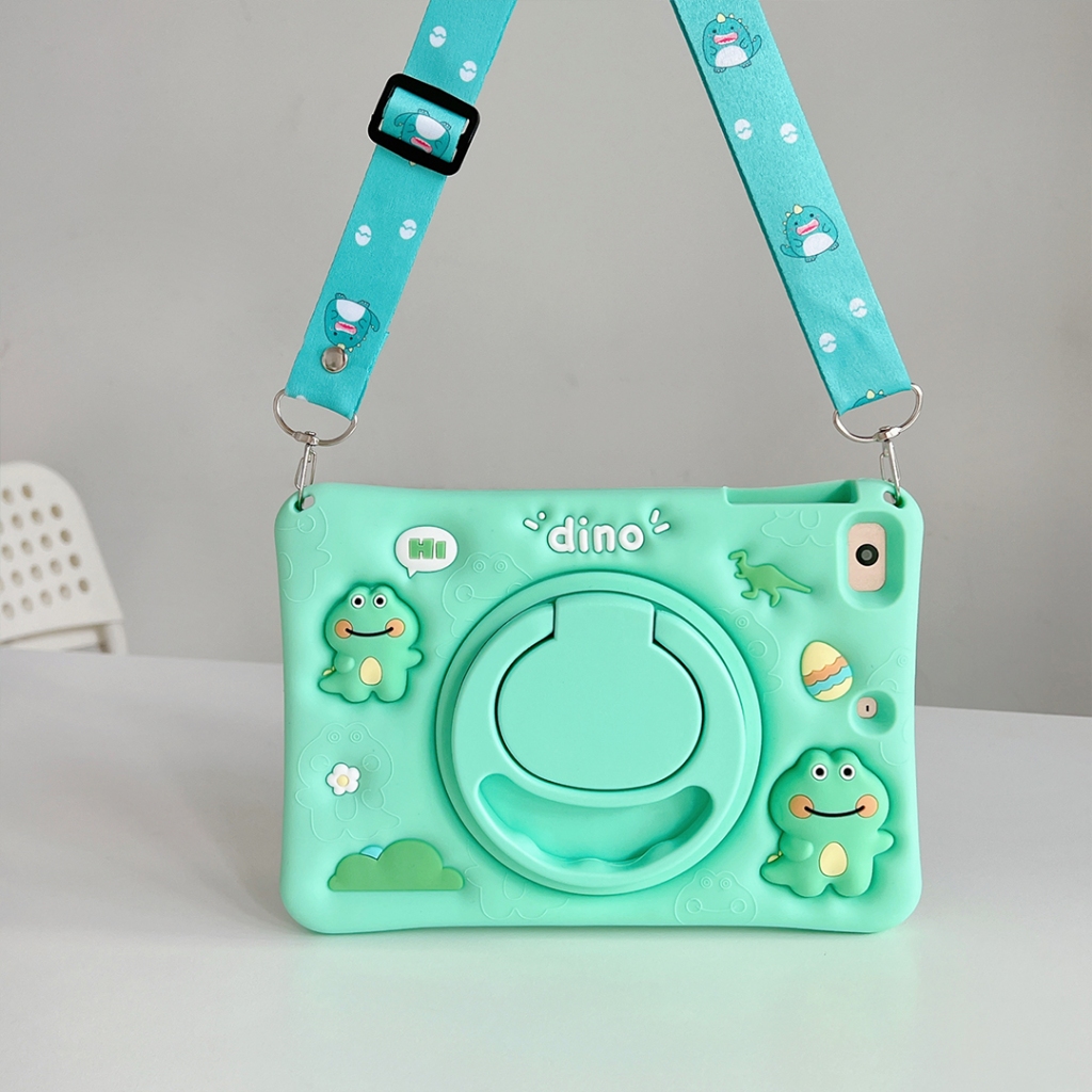 เคสซิลิโคนนิ่ม ลายไดโนเสาร์น่ารัก พร้อมสายคล้อง สําหรับ iPad 11th Gen A16 Mini 7 6 5 4 3 2 1 iPad 10