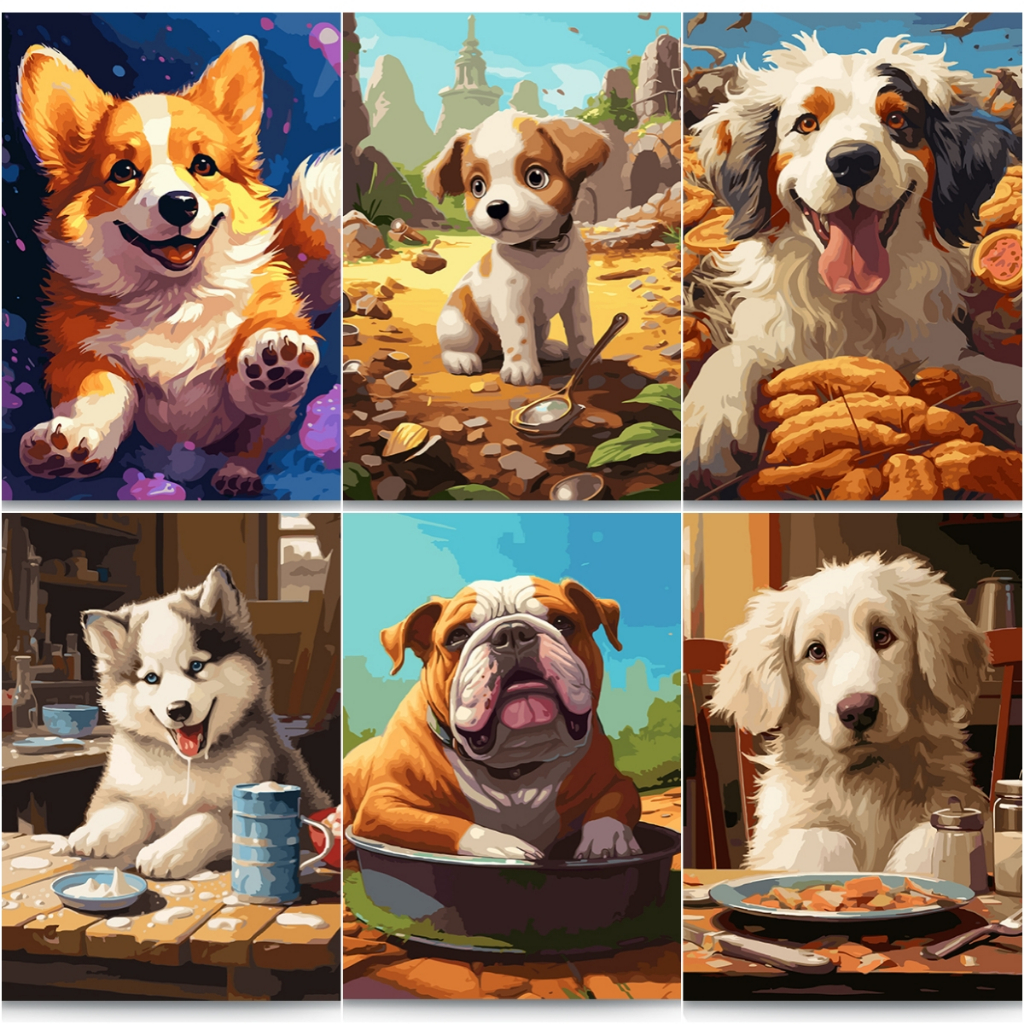 Drofe / ระบายสีตามตัวเลข / ลูกสุนัข สัตว์เลี้ยง / ภาพวาดสีน้ํามันดิจิทัล / ภาพระบายสี / ภาพวาด DIY / ภาพวาดผ้าใบ / ภาพวาดสีน้ํามัน / ภาพระบายสีตามตัวเลข / การตกแต่ง