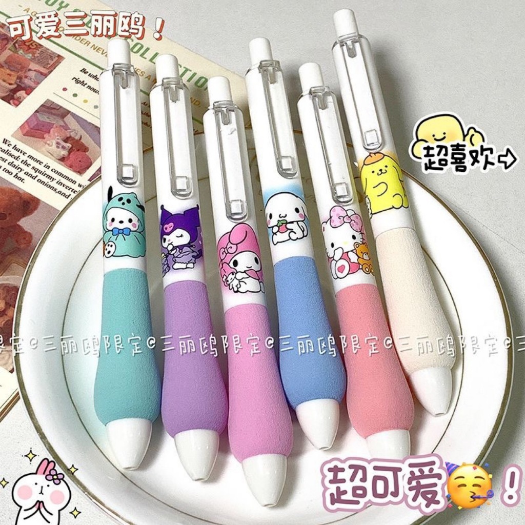 SANRIO ปากกาเจล ลายการ์ตูนซานริโอ้น่ารัก แห้งเร็ว 0.5 มม. หมึกสีดํา เครื่องเขียน สําหรับนักเรียน