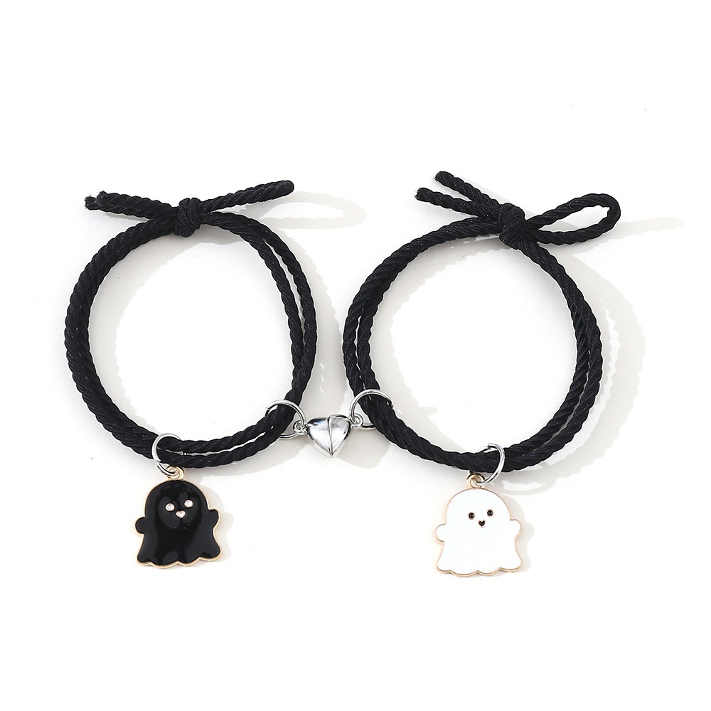 2 In 1 2 ชิ้น / เซต Lovey สร้อยข้อมือแม่เหล็ก ที่คาดผม จี้ผี สําหรับคู่รัก ของขวัญวันวาเลนไทน์ สไปเดอร์แมน ผู้ชายและผู้หญิง แฟชั่น เครื่องประดับ ของขวัญมิตรภาพ