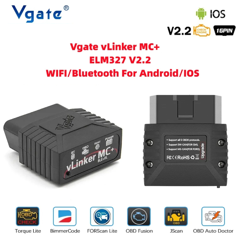 Vgate vLinker เครื่องสแกนเนอร์ MC+ ELM 327 V2.2 บลูทูธ 4.0 & 3.0 OBD2 สําหรับ Android IOS ELM327 OBD