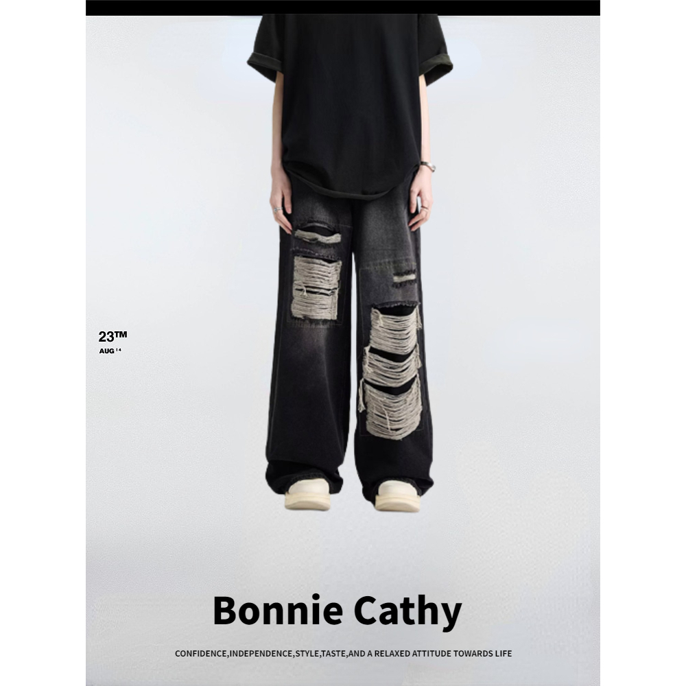 กางเกงยีนขาด ลาย Bonnie Cathy American street สไตล์สตรีท