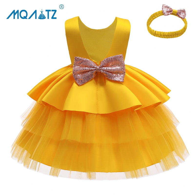 Mqatz ชุดเดรสเจ้าหญิง ประดับเลื่อม โบว์ ลูกไม้ สําหรับเด็กผู้หญิง อายุ 3-10 ปี L1966