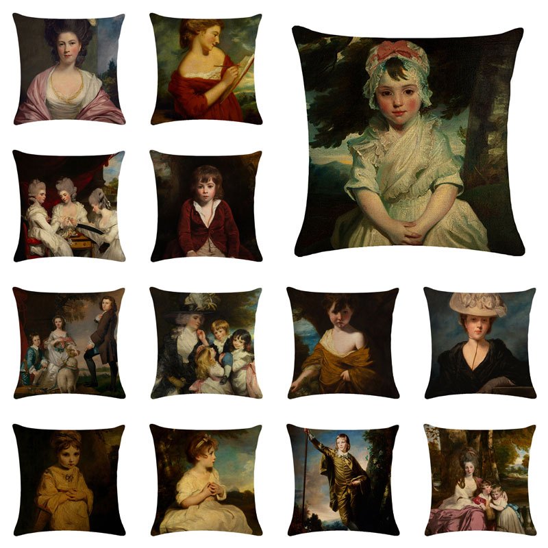 พิมพ์สองด้าน 45*45 ซม.Sir Joshua Reynolds ผ้าลินินโยนหมอนปลอกหมอนตกแต่งบ้าน