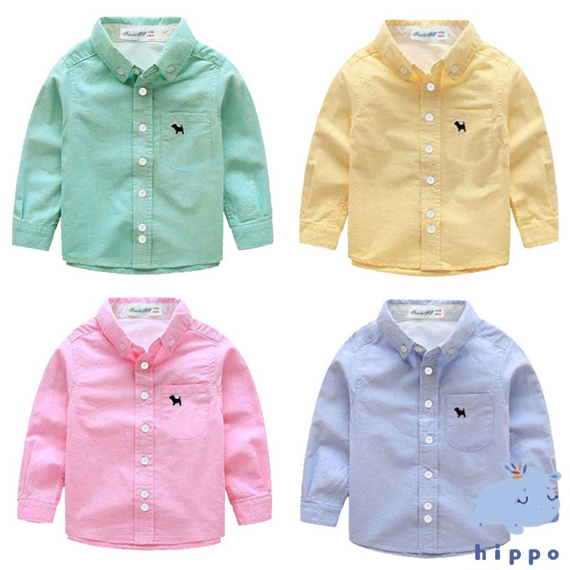 เสื้อเชิ้ตเด็ก แขนยาว ผ้าอ็อกฟอร์ด Children's long-sleeved shirt, Oxford cloth【Hippobaby20】