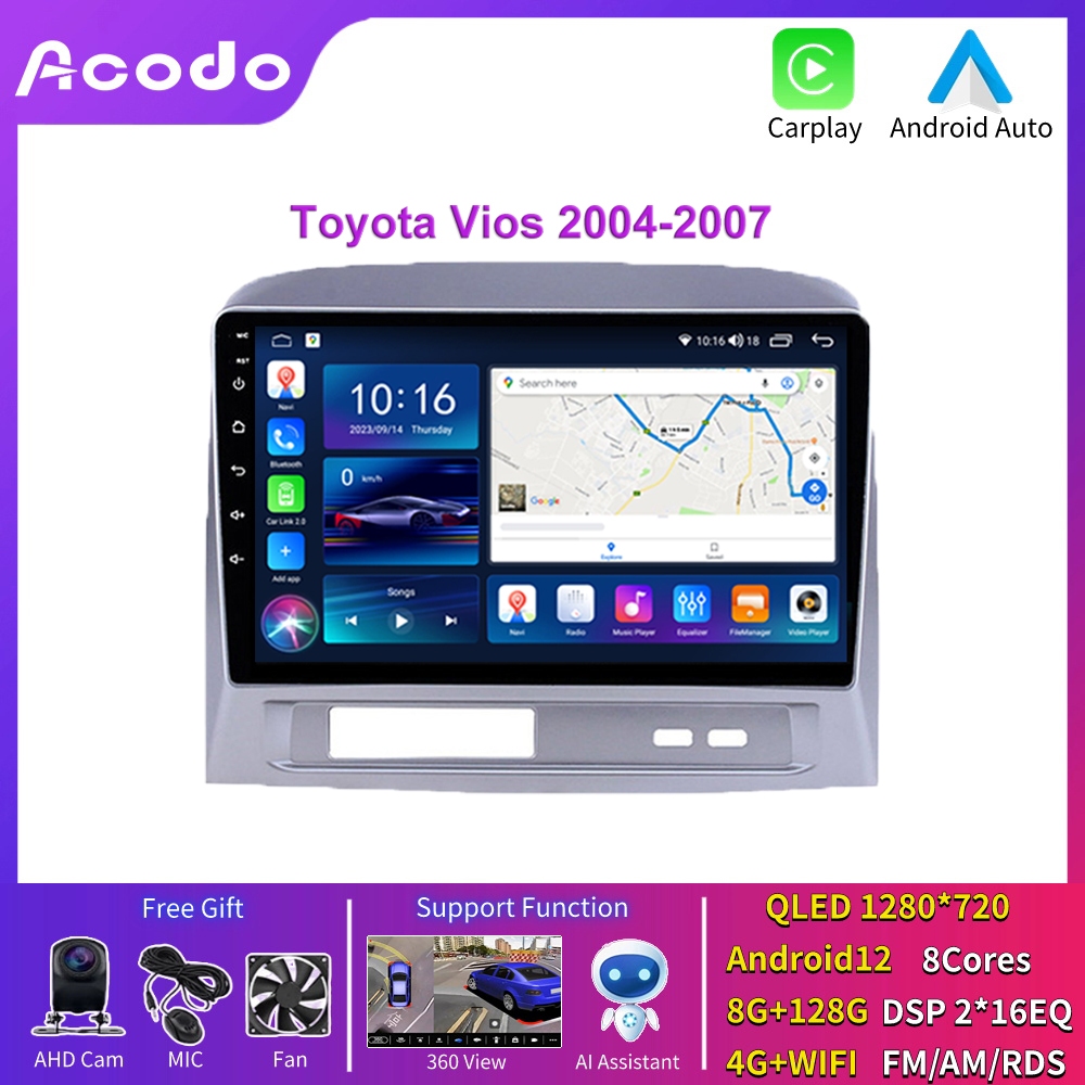 Acodo เครื่องเล่นมัลติมีเดียสเตอริโอ หน้าจอสัมผัส 10 นิ้ว สําหรับ Toyota Vios 2004-2007 2G Ram 32G Rom Android 12.0 Radio 2.5D Ips 2 Din