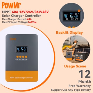 PowMr MPPT 60A ตัวควบคุมการชาร์จพลังงานแสงอาทิตย์ 12V 24V 36…