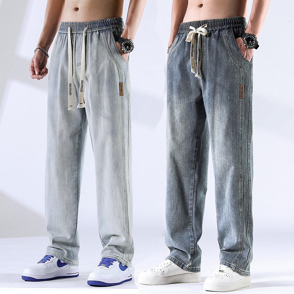 M - 5XL กางเกงยีนส์ผู้ชายไซส์ใหญ่กระบอกเกาหลีแฟชั่นกางเกงขายาวผู้ชาย