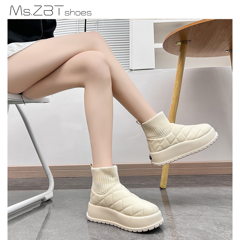 [นางสาว. Zbt] รองเท้าบูทสั้น ผ้าฟลีซ เพิ่มความสูง 4.5 ซม. สไตล์เกาหลี เหมาะกับหน้าหนาว สําหรับผู้หญิง 2023