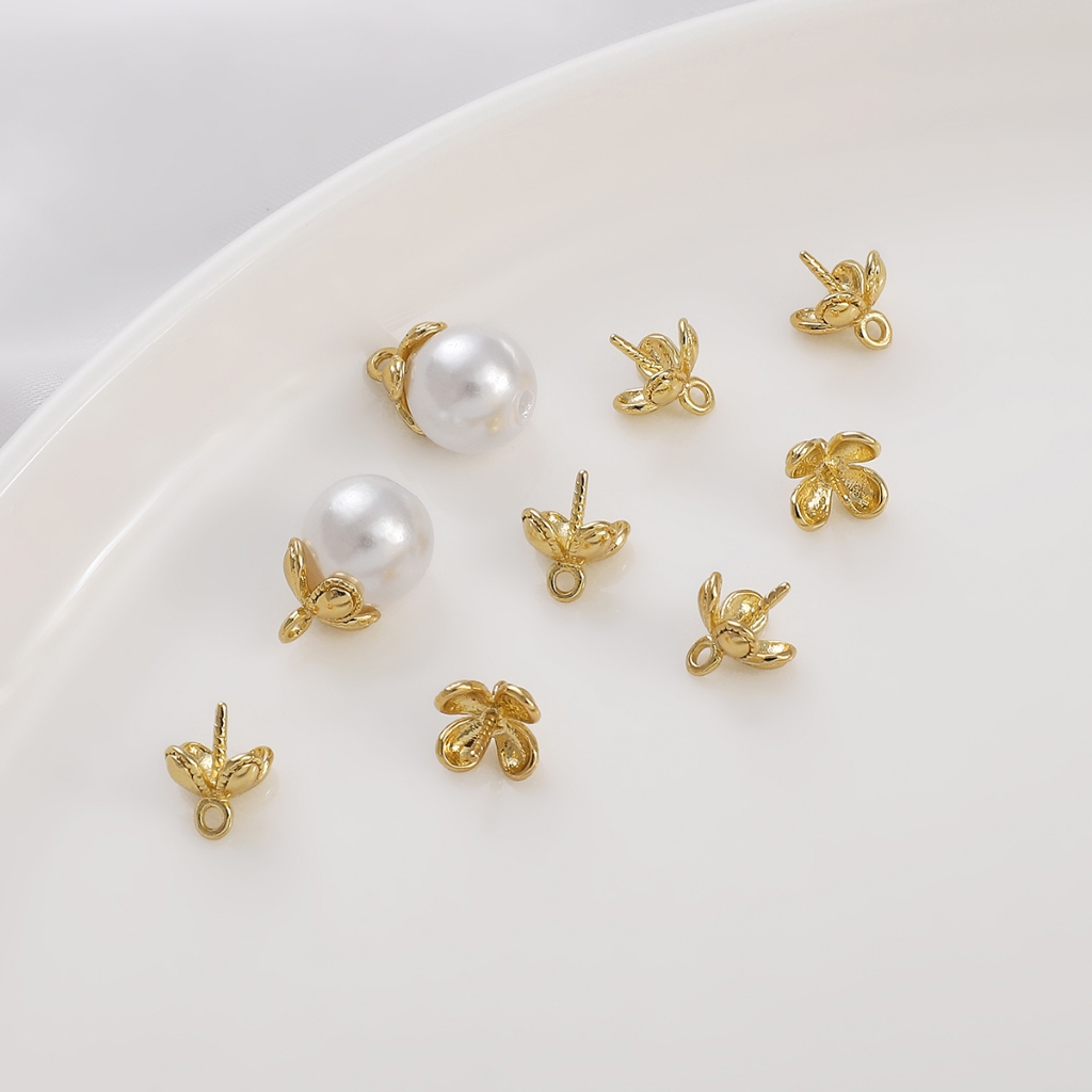 สี ่ ใบโคลเวอร ์ ครึ ่ งหลุมลูกปัดจี ้ ผู ้ ถือลูกปัด 14k Gold-Plated อุปกรณ ์ เสริม DIY ทําสร ้ อยข ้ อมือสร ้ อยคอต ่ างหูจี ้ 1 ชิ ้ น