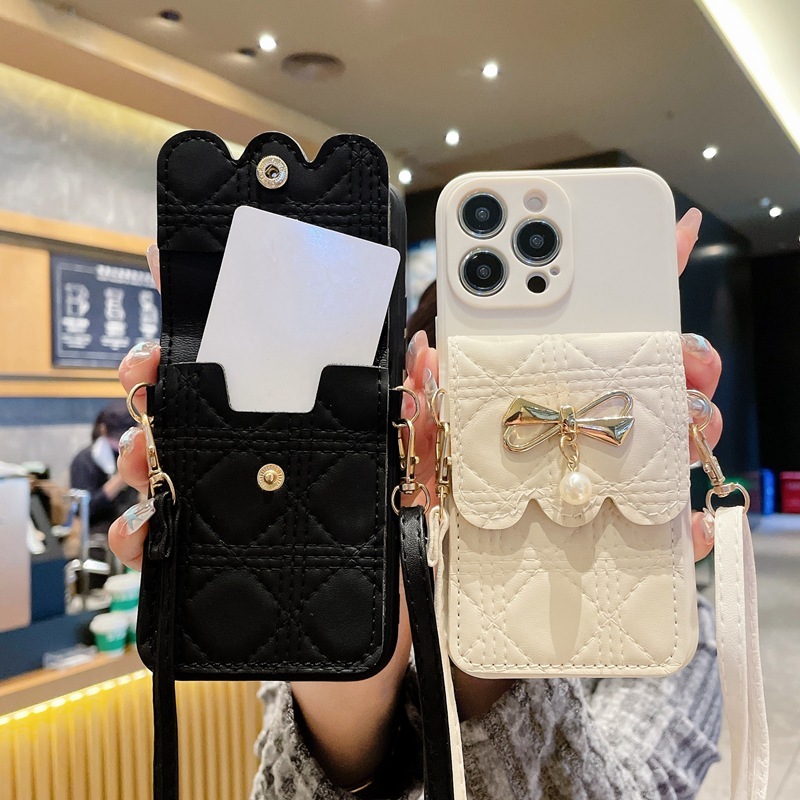 สําหรับ OPPO Reno 13 14 12 10 11 F Pro 8T 8Z 6Z 7Z F11 Pro A74 A58 A78 A3 A5 Pro A3X A5X bowknot กระเป๋าสตางค์เคสโทรศัพท์นุ่มสายยาว