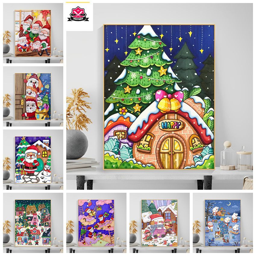 Victory -30*40cm/40*50cm-คริสต์มาส-ระบายสีตามตัวเลข-DIY จิตรกรรมดิจิตอลผ้าใบ--Diy สําหรับติดตกแต่งบ้าน--ภาพระบายสีตามตัวเลข--รูปวาด ระบายสี--ชุดระบายสี ตาม ตัวเลข-ฉากหิมะฤดูหนาว-ภาพวาดสีน้ํามันอะคริลิค รูปการ์ตูนคริสต์มาส diy สําหรับเด็ก