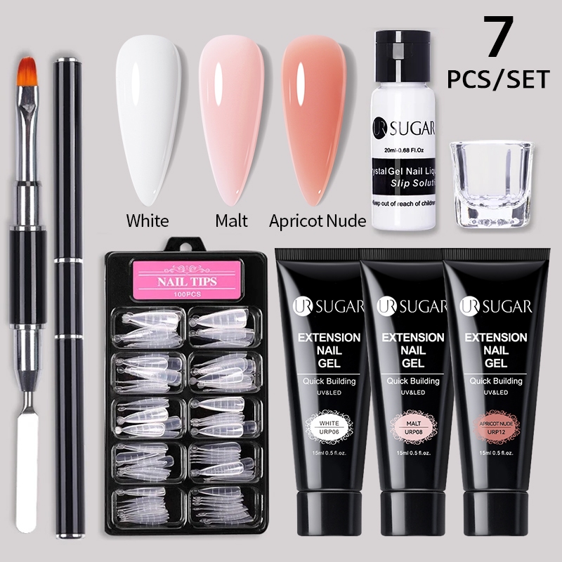 Ur SUGAR ชุดเครื่องมือต่อเล็บเจล โพลีเจล คริสตัล อะคริลิค 15 มล. 7 ชิ้น